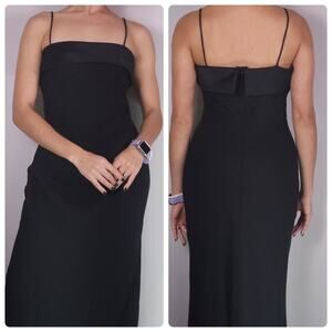 Niki Livas Black Maxi Slip Dress Size 4 Spaghetti Strap Sheer Overlay Elegant